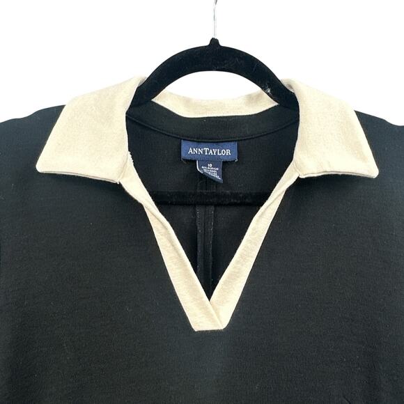 Ann Taylor Knit Sweater Dress 10 Wool Shift Black Career Business Preppy Basic - Picture 6 of 16